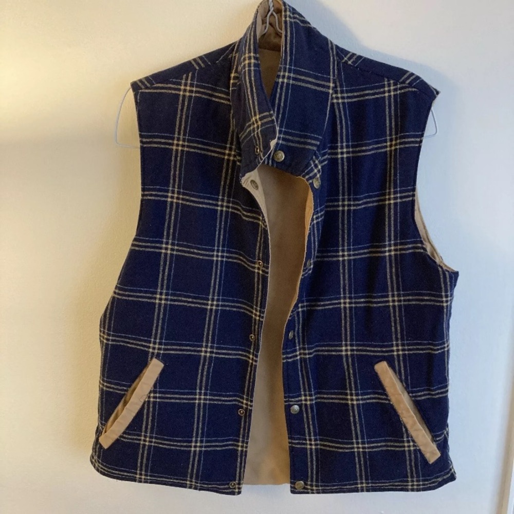 Columbia Women’s Cotton Vest Chore Jacket Tan Plaid XL 3M Thinsulate Reversible